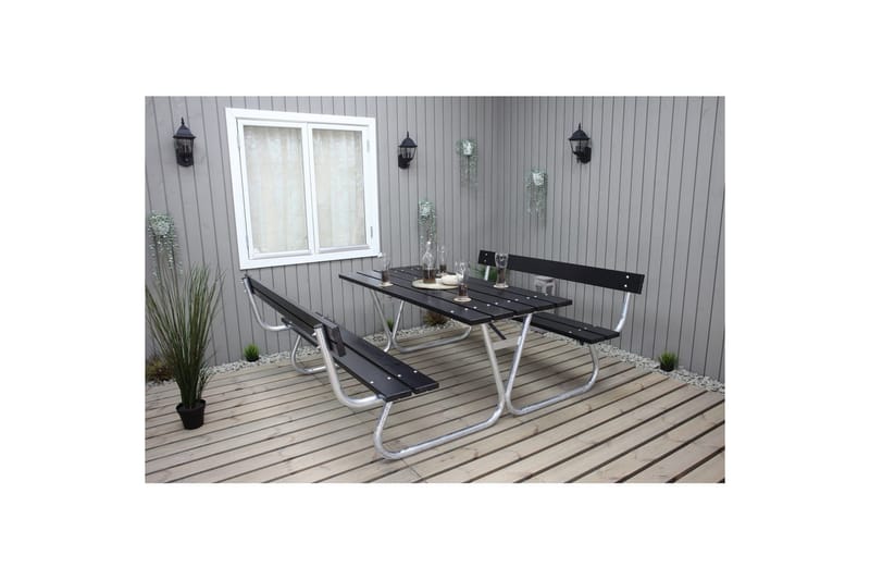 Picknickbord Stabil Metall Med Ryggstöd - Svart - Utemöbler - Utebord & trädgårdsbord - Picknickbord & bänkbord