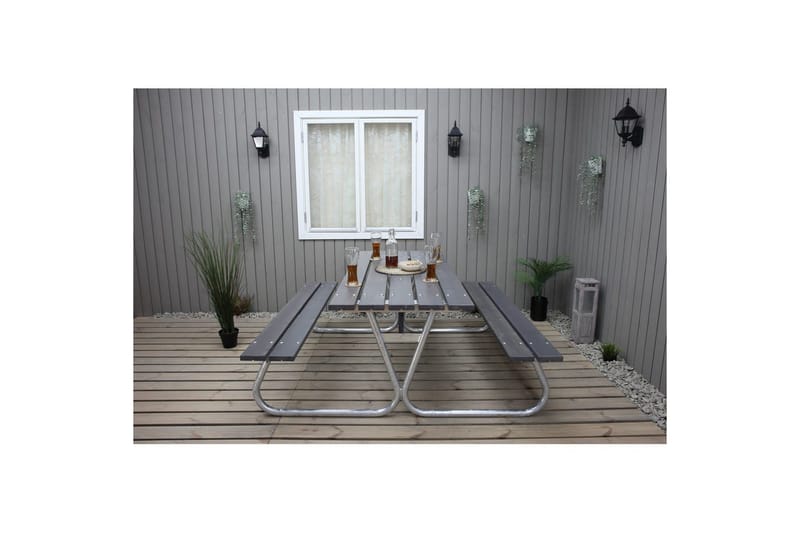 Picknickbord Stabil Metall Utan Ryggstöd - Grå - Utemöbler - Utebord & trädgårdsbord - Picknickbord & bänkbord