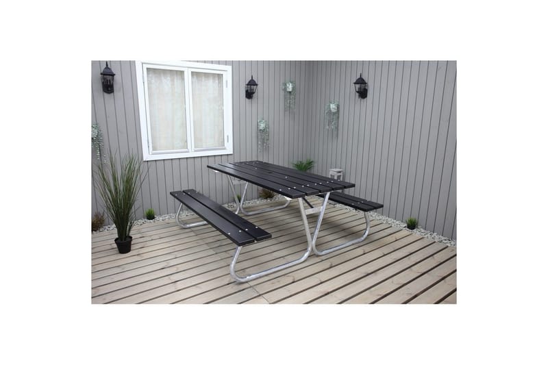 Picknickbord Stabil Metall Utan Ryggstöd - Svart - Utemöbler - Utebord & trädgårdsbord - Picknickbord & bänkbord