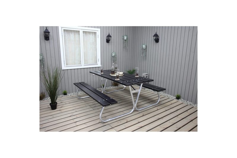 Picknickbord Stabil Metall Utan Ryggstöd, Svart