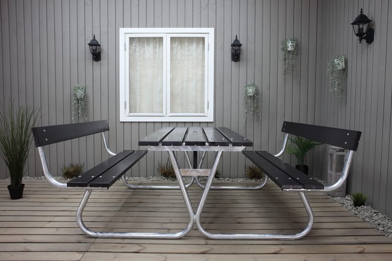 Picknickset Stabil Metall Ryggstöd ingår - Svart - Utemöbler - Utebord & trädgårdsbord - Picknickbord & bänkbord