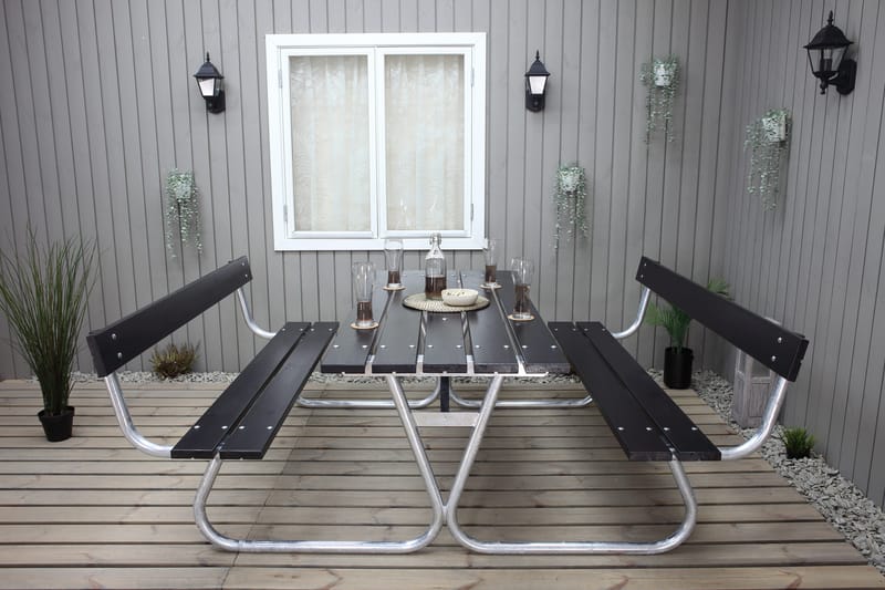 Picknickset Stabil Metall Ryggstöd ingår - Svart - Utemöbler - Utebord & trädgårdsbord - Picknickbord & bänkbord
