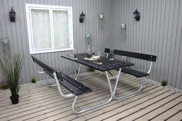 Picknickset Stabil Metall Ryggstöd ingår - Svart - Utemöbler - Utebord & trädgårdsbord - Picknickbord & bänkbord
