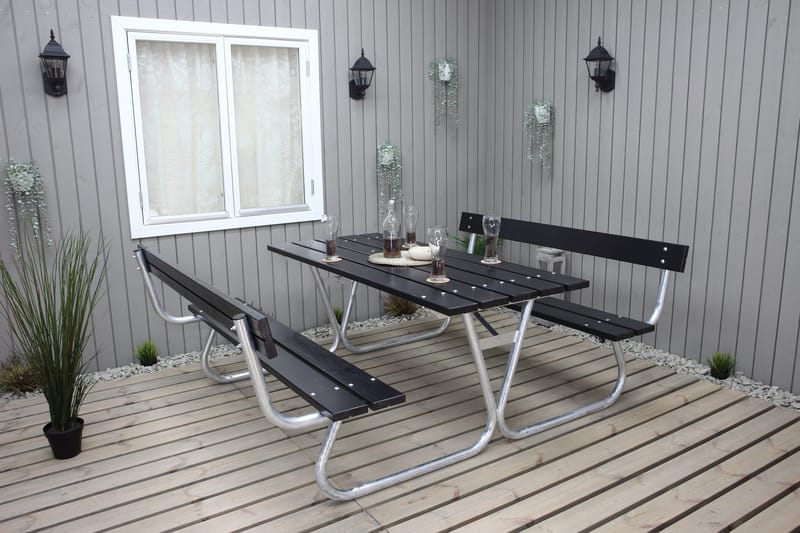 Picknickset Stabil Metall Ryggstöd ingår - Svart - Utemöbler - Utebord & trädgårdsbord - Picknickbord & bänkbord