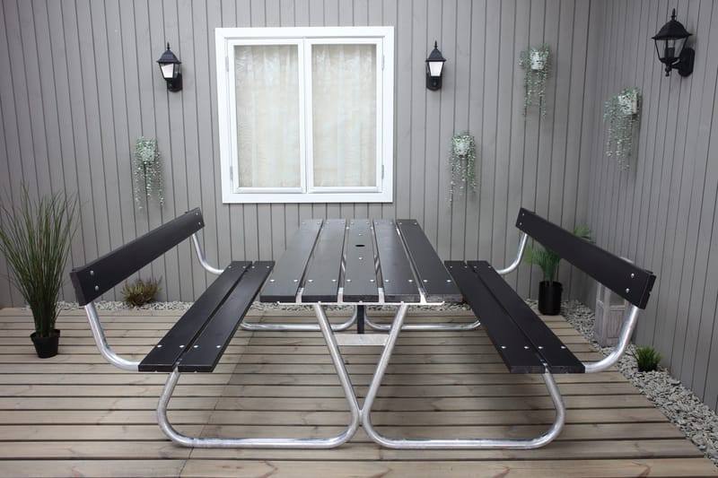 Picknickset Stabil Metall Ryggstöd ingår - Svart - Utemöbler - Utebord & trädgårdsbord - Picknickbord & bänkbord