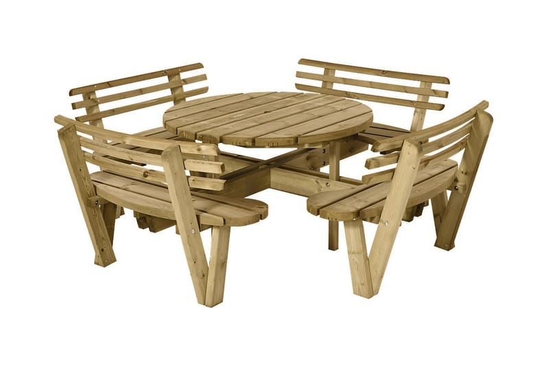 Gudrun Bord- och Picknickbord Runt med Ryggstöd - Trä - Picknickbord & bänkbord