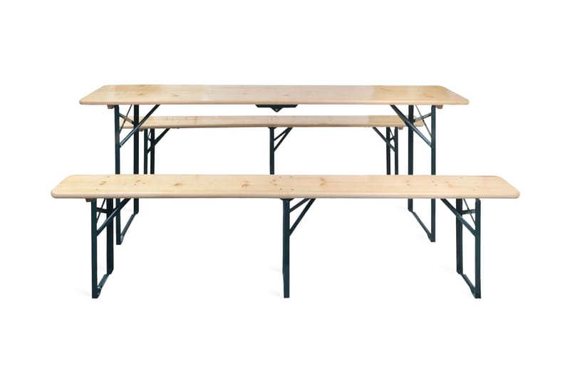 Hopfällbart ölbord med 2 bänkar 220 cm granträ - Brun - Utemöbler - Utebord & trädgårdsbord - Picknickbord & bänkbord