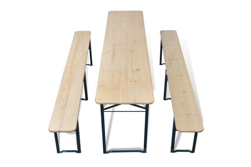 Hopfällbart ölbord med 2 bänkar 220 cm granträ - Brun - Utemöbler - Utebord & trädgårdsbord - Picknickbord & bänkbord