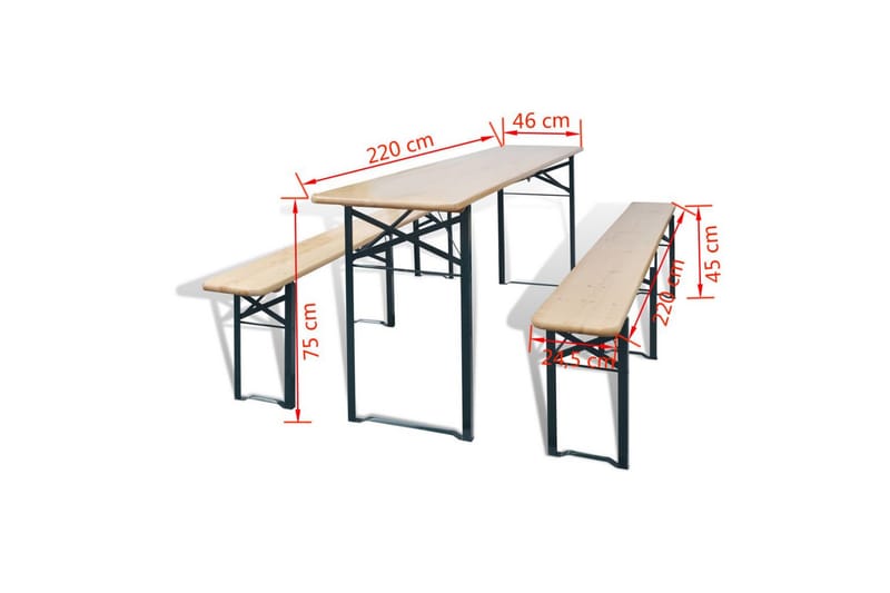 Hopfällbart ölbord med 2 bänkar 220 cm granträ - Brun - Utemöbler - Utebord & trädgårdsbord - Picknickbord & bänkbord
