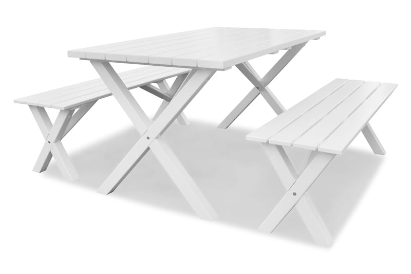 Matgrupp Scottsdale 150 cm + 2 Bänkar 140 cm Vit - KWA - Picknickbord & bänkbord