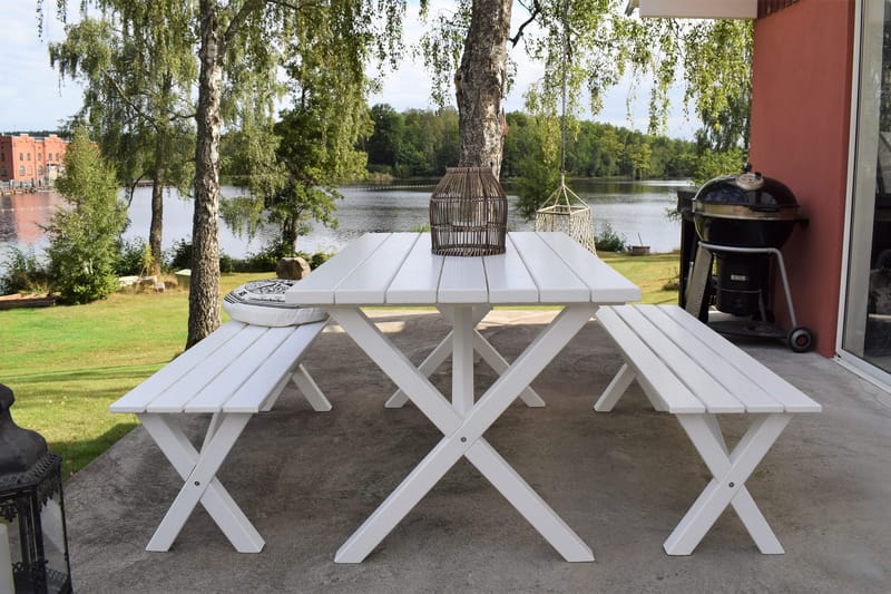 Matgrupp Scottsdale 150 cm + 2 Bänkar 140 cm Vit - KWA - Utemöbler - Utebord & trädgårdsbord - Picknickbord & bänkbord