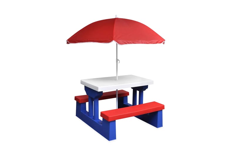Picknickbord med bänkar och parasoll för barn flerfärgad - Flerfärgad - Picknickbord barn - Utemöbler barn - Picknickbord & bänkbord