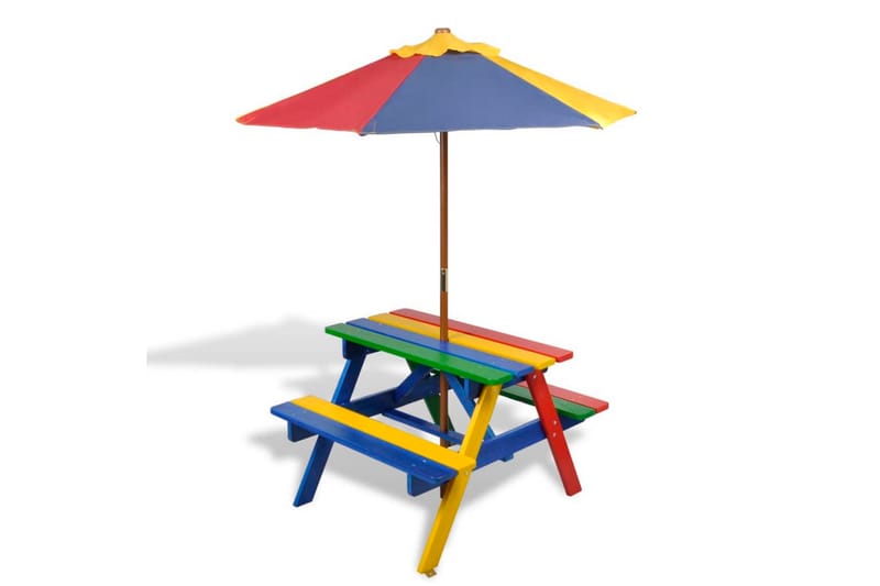 Picknickbord med bänkar och parasoll för barn flerfärgad trä - Flerfärgad - Picknickbord & bänkbord - Utemöbler barn - Picknickbord barn