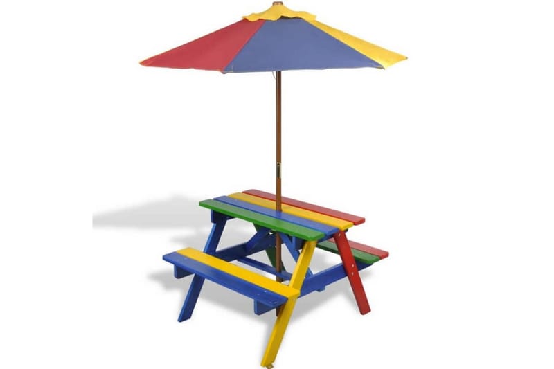 Picknickbord med bänkar och parasoll för barn flerfärgad trä - Flerfärgad - Picknickbord & bänkbord - Utemöbler barn - Picknickbord barn
