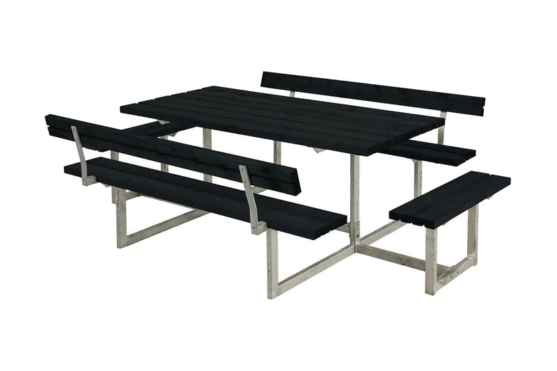 PLUS Basic Bänkset med 2 Ryggstöd + 2 Påbyggnader - Svart - Picknickbord & bänkbord