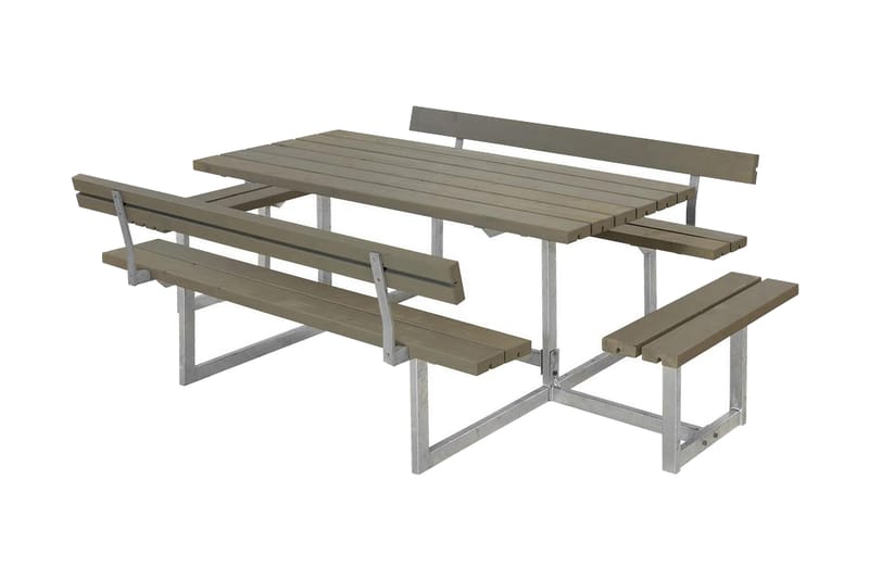 PLUS Basic Bänkset med 2 Ryggstöd + 2 Påbyggnader - Gråbrun - Utemöbler - Utebord & trädgårdsbord - Picknickbord & bänkbord