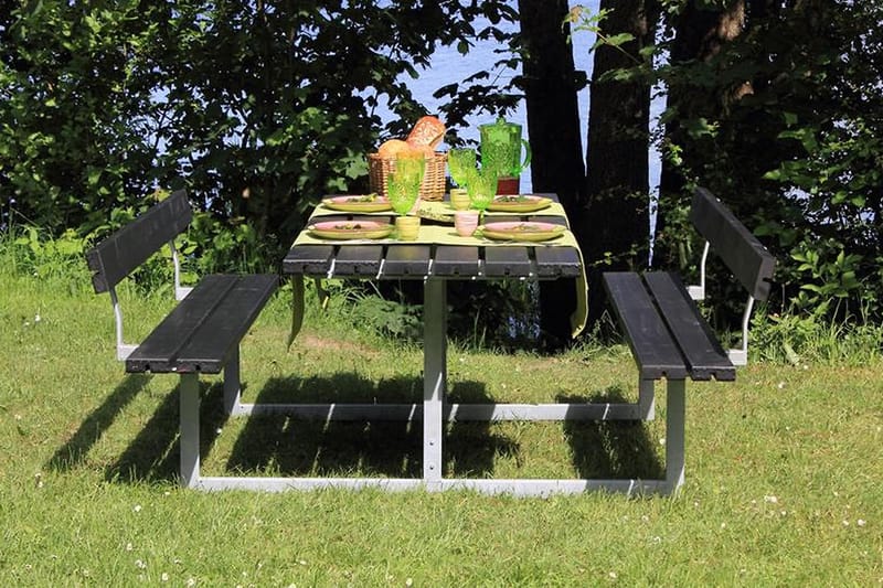 PLUS Basic Bänkset med 2 Ryggstöd - Svart - Utemöbler - Utebord & trädgårdsbord - Picknickbord & bänkbord
