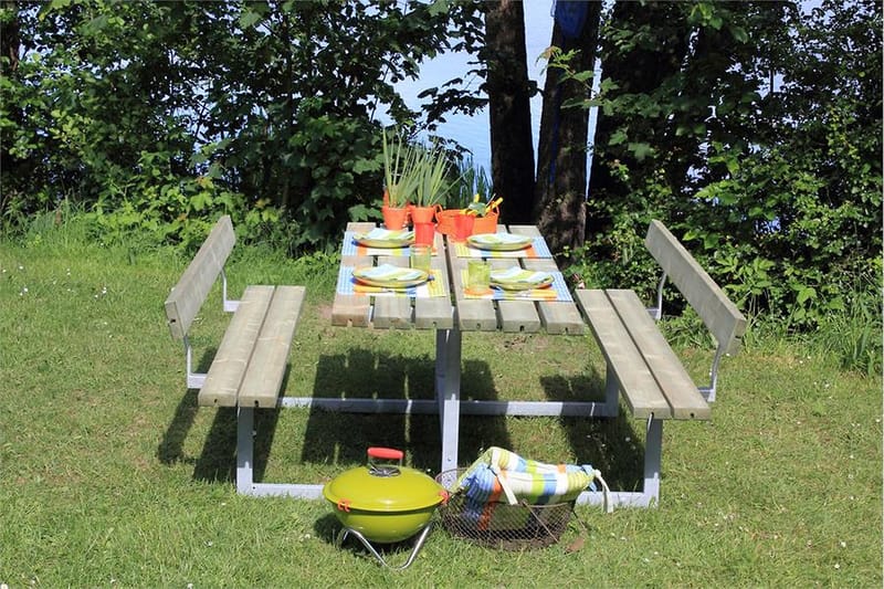 PLUS Basic Bänkset med 2 Ryggstöd - Vit - Picknickbord & bänkbord