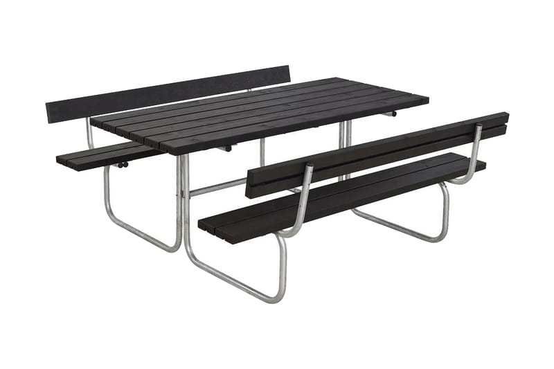 PLUS Classic Bänkset med 2 Ryggstöd 177x177x75 cm - Svart - Utemöbler - Utebord & trädgårdsbord - Picknickbord & bänkbord