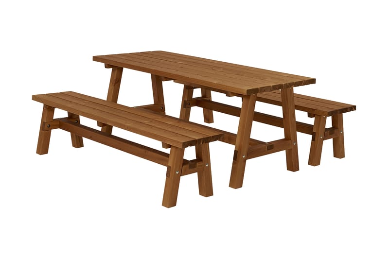 PLUS Country Plankset Bord och 2 Bänkar Grundmålad Teak 177 - Utemöbler - Utebord & trädgårdsbord - Picknickbord & bänkbord