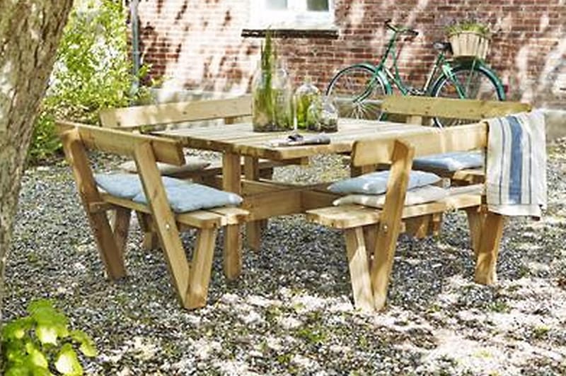 PLUS Gudrun Picknickbord med Ryggstöd - Naturell - Picknickbord & bänkbord