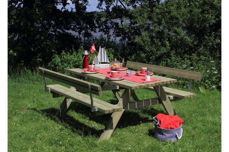 PLUS Gudrun Picknickbord med Bänk med Ryggstöd - Trä - Picknickbord & bänkbord