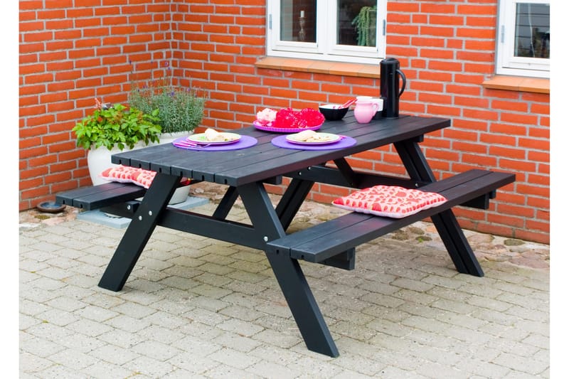 PLUS Gudrun Picknickbord med Bänk 177 cm - Svart - Utemöbler - Utebord & trädgårdsbord - Picknickbord & bänkbord