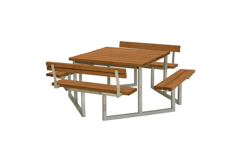 PLUS Twist Bänkset med 2 Ryggstöd 204 cm Grundmålad Teak - Utemöbler - Utebord & trädgårdsbord - Picknickbord & bänkbord