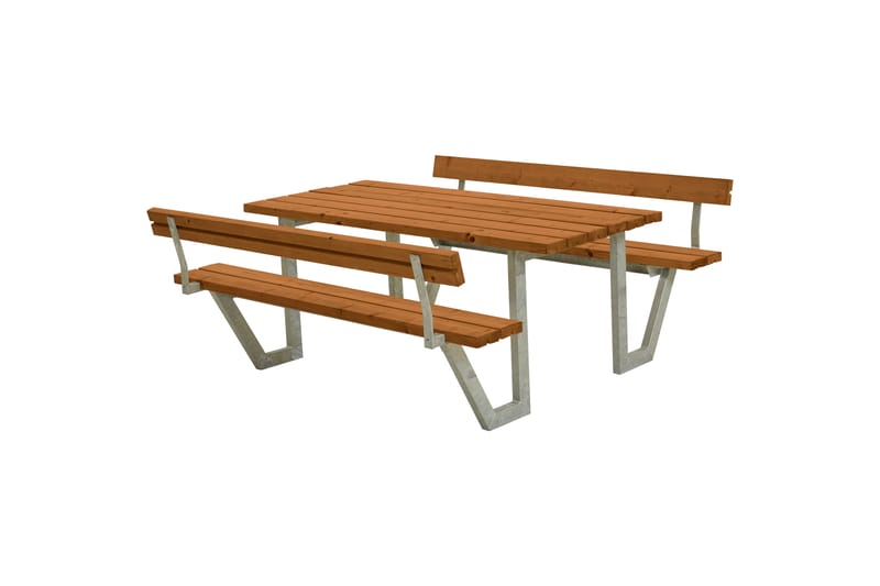 PLUS Wega Bänkset med 2 Ryggstöd 177 cm Grundmålad Teak - Utemöbler - Utebord & trädgårdsbord - Picknickbord & bänkbord