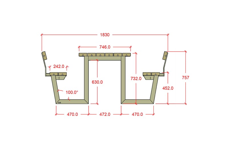 PLUS Wega Bänkset med 2 Ryggstöd 177 cm Tryckimpregnerat - Picknickbord & bänkbord