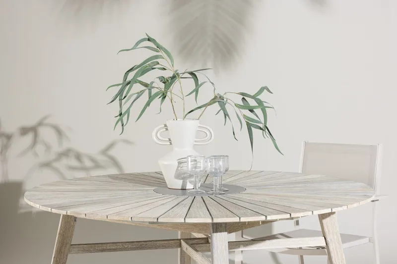 Runt Matbord Rives 150 cm Utomhus - Vitputsad - Utemöbler - Utebord & trädgårdsbord - Matbord utomhus