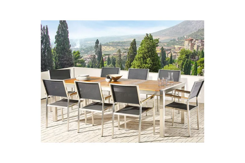 Trädgårdsbord Grosseto Ljus trä/silver, 100x220x74 cm - Ljus trä/silver, 100x220x74 cm - Utemöbler - Utebord & trädgårdsbord - Matbord utomhus