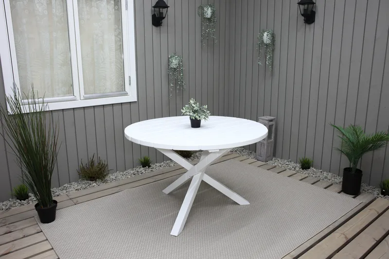 Trädgårdsbord Scottsdale Round Vit Ø 112 cm - Vit - Utemöbler - Utebord & trädgårdsbord - Matbord utomhus