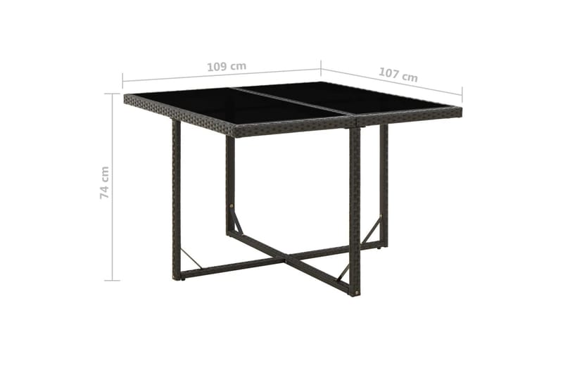 Trädgårdsbord svart 109x107x74 cm konstrotting och glas - Svart - Utemöbler - Utebord & trädgårdsbord - Matbord utomhus