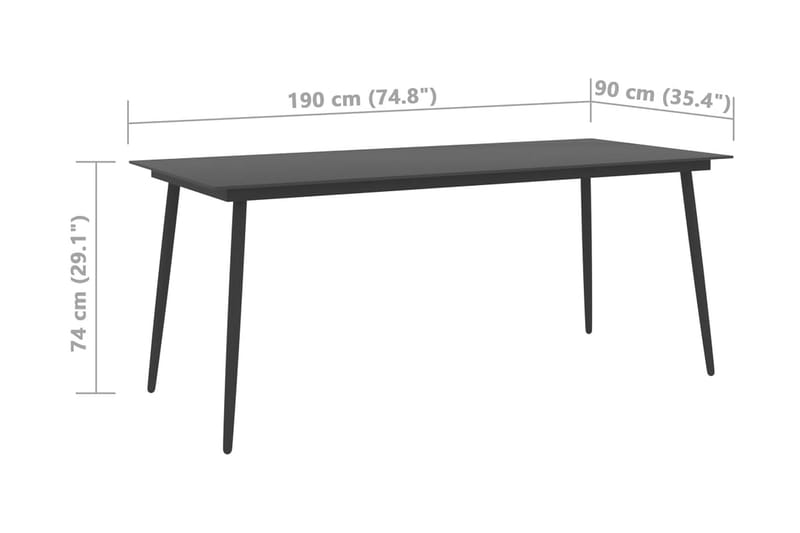 Trädgårdsbord svart 190x90x74 cm stål och glas - Svart - Utemöbler - Utebord & trädgårdsbord - Matbord utomhus
