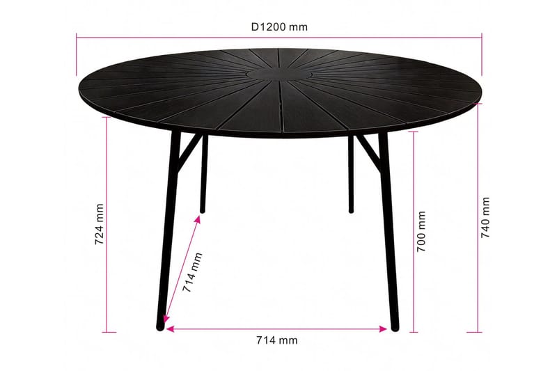 Tunis Matbord utomhus 120cm rund - Svart/Svart - Utemöbler - Utebord & trädgårdsbord - Matbord utomhus