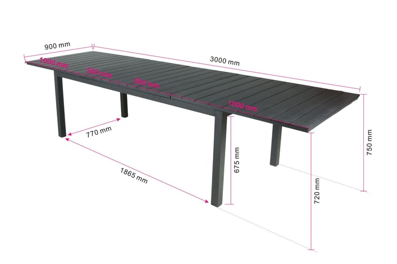 Tunis Matbord utomhus 205/305x90 rektangulärt förlängningsbart - Svart/Svart - Utemöbler - Utebord & trädgårdsbord - Matbord utomhus