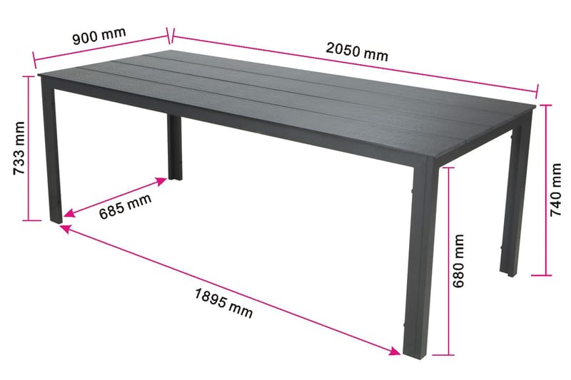 Tunis Matbord utomhus 205x90 cm rektangulärt - Svart/Svart - Utemöbler - Utebord & trädgårdsbord - Matbord utomhus