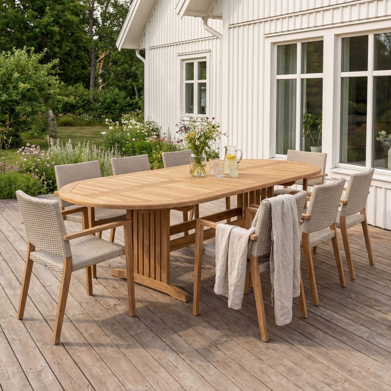 Utdragbart matbord i teak 180–220 cm med butterfly-funktion | Saltö - Utemöbler - Utebord & trädgårdsbord - Matbord utomhus