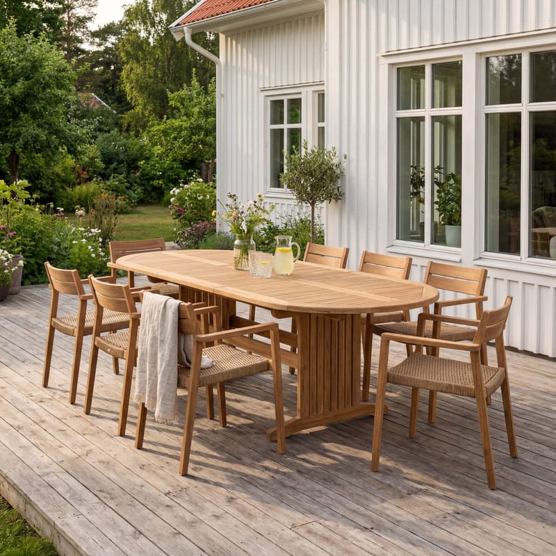 Utdragbart matbord i teak 180–220 cm med butterfly-funktion | Saltö - Utemöbler - Utebord & trädgårdsbord - Matbord utomhus