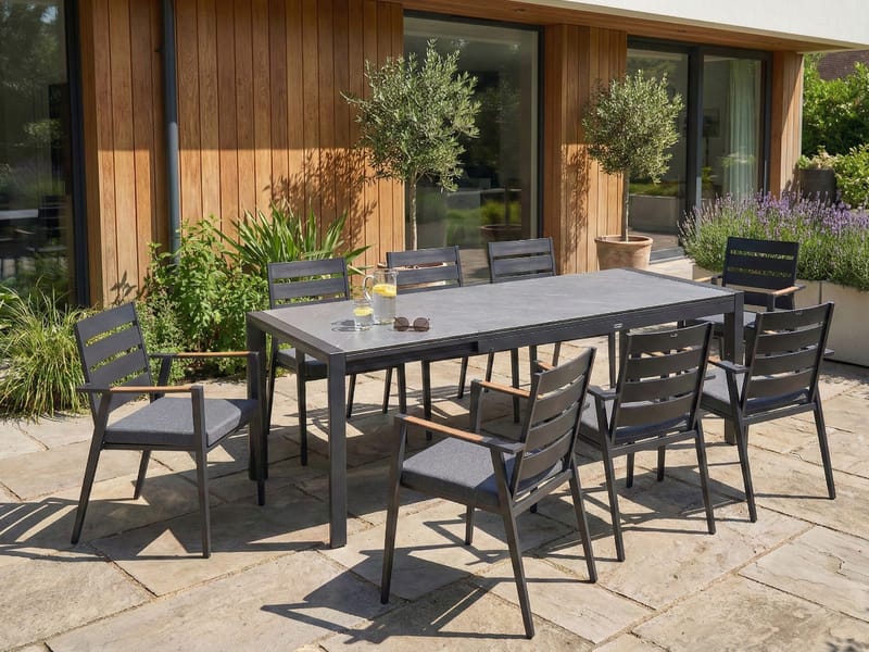 Utdragbart Matbord utomhus Binasco 90x160/220 cm - Grå/Svart - Utemöbler - Utebord & trädgårdsbord - Matbord utomhus