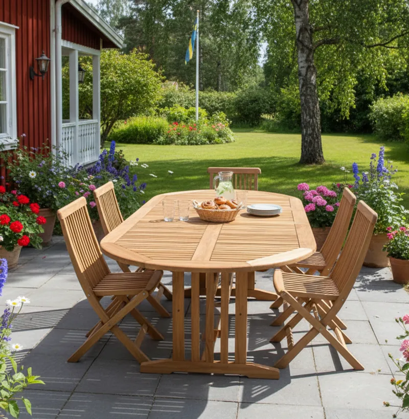 Utdragbart teakbord i massiv teak 180–240 × 100 cm | Matbord för uteplats & uterum, undefined