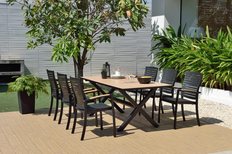 Utomhusbord Panama 200 cm - trä/svart - Utemöbler - Utebord & trädgårdsbord - Matbord utomhus
