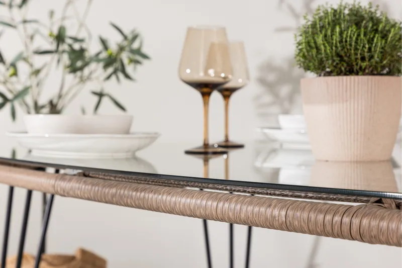 Viga Matbord Utomhus 90x160 cm – Rektangulärt Utebord i stål med glasskiva för Trädgården - Brun - Utemöbler - Utebord & trädgårdsbord - Matbord utomhus