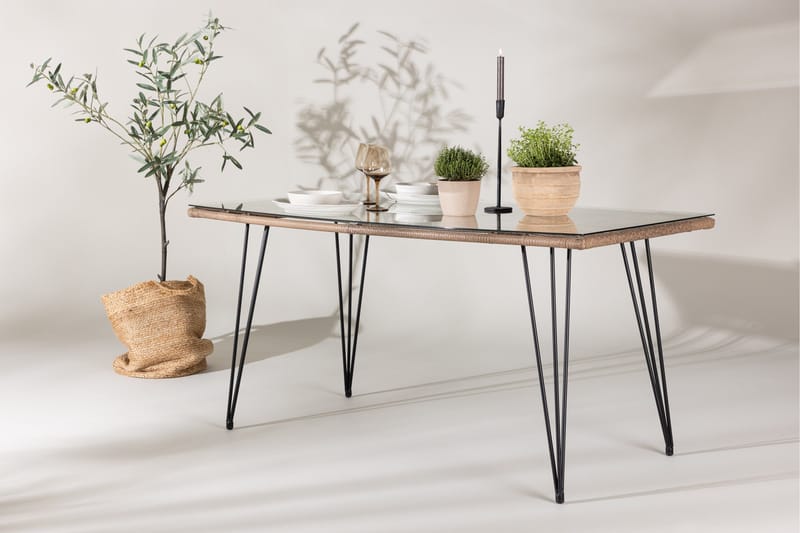 Viga Matbord Utomhus 90x160 cm – Rektangulärt Utebord i stål med glasskiva för Trädgården - Brun - Utemöbler - Utebord & trädgårdsbord - Matbord utomhus