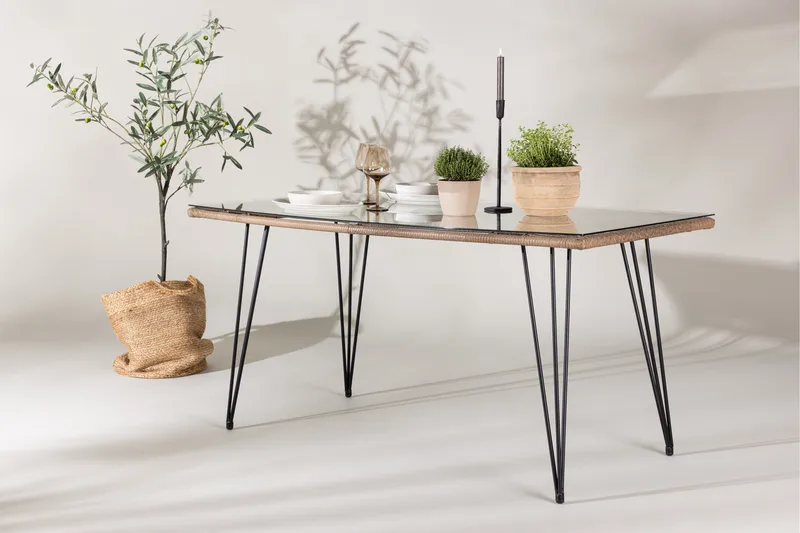 Viga Matbord Utomhus 90x160 cm – Rektangulärt Utebord i stål med glasskiva för Trädgården - Brun - Utemöbler - Utebord & trädgårdsbord - Matbord utomhus