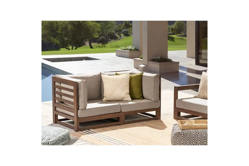 2-sitssoffa Trani Mörkt trä/grått/beige - Mörkt trä/grått/beige - Utemöbler - Utesoffa - Trädgårdssoffa