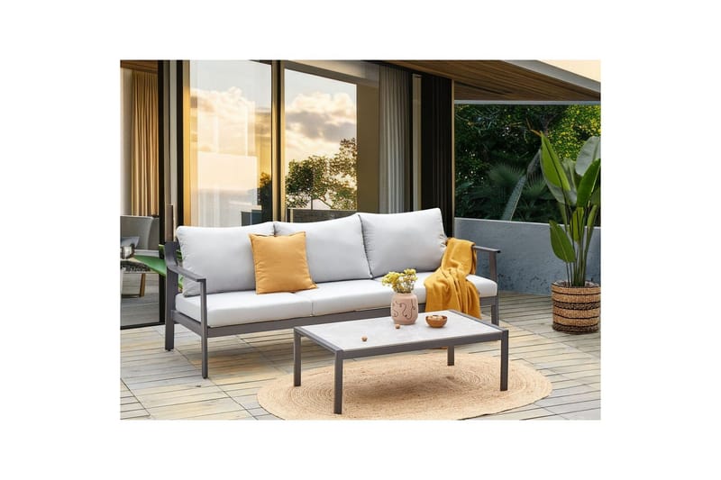 3-sitssoffa Kiato Ljusgrå /svart - Ljusgrå /svart - Utemöbler - Utesoffa - Trädgårdssoffa