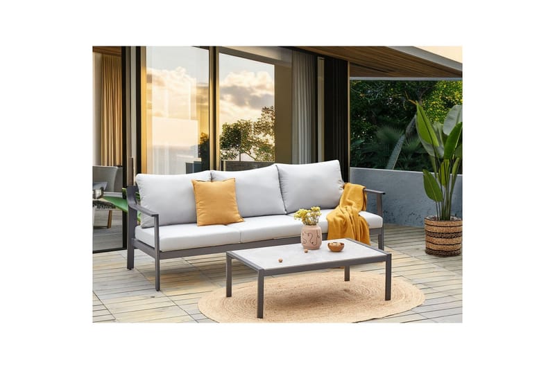 3-sitssoffa Kiato Ljusgrå /svart - Ljusgrå /svart - Utemöbler - Utesoffa - Trädgårdssoffa