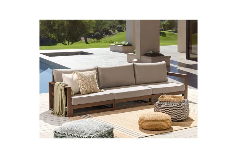 3-sitssoffa Timor Mörkt trä/grått/beige, Ja - Mörkt trä/grått/beige, Ja - Utemöbler - Utesoffa - Trädgårdssoffa